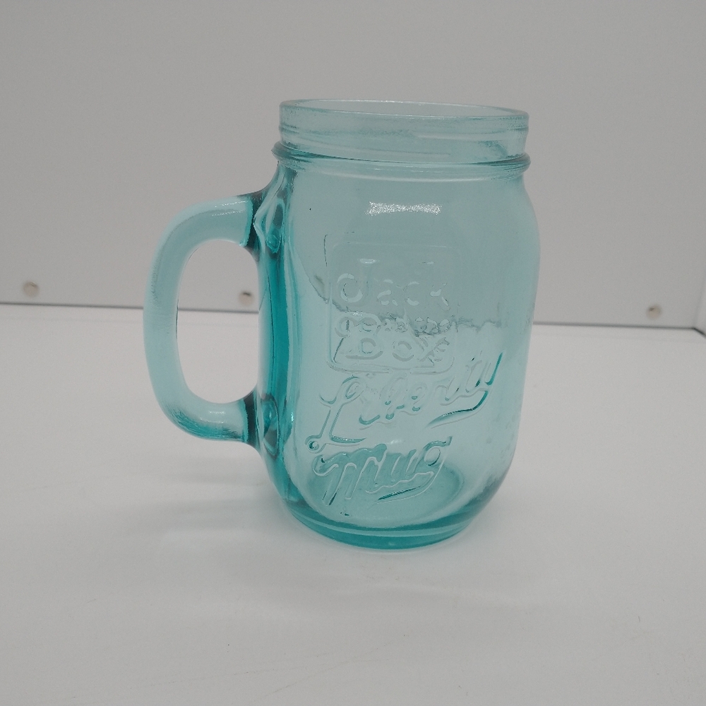 Vintage 1976 Jack In The Box Mug Mason Jar Handle Blue Glass Liberty Bell 1776